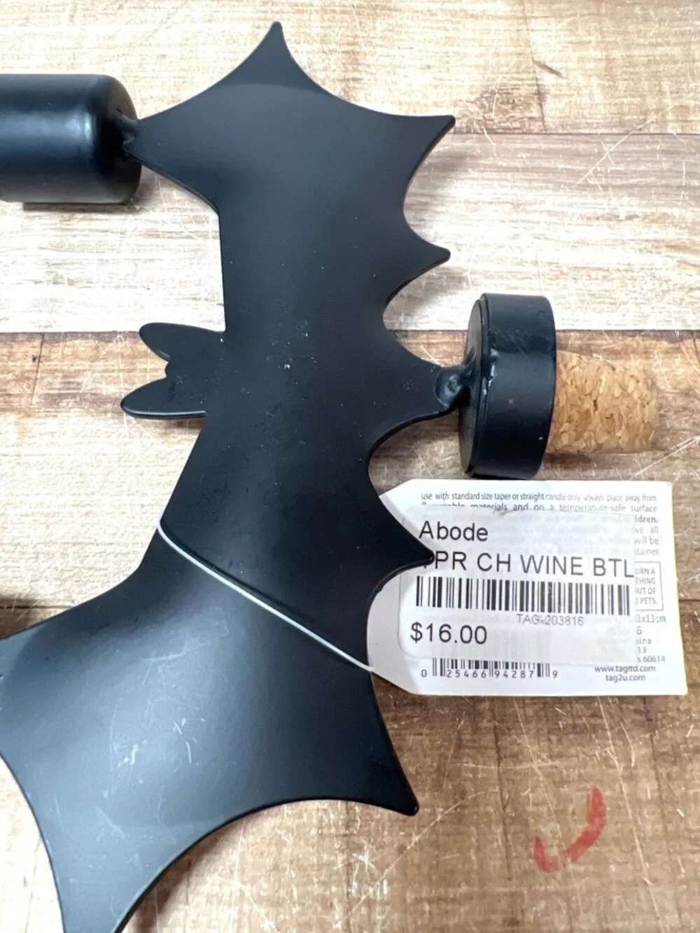 Bat-Shaped Black Metal Wine Bottle Topper & Dual Candle Holder By Abode